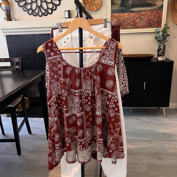 Natural Life Top Womens Size XS/S Rust Floral Paisley Bandana Print Tank Blouse - Picture 16 of 16